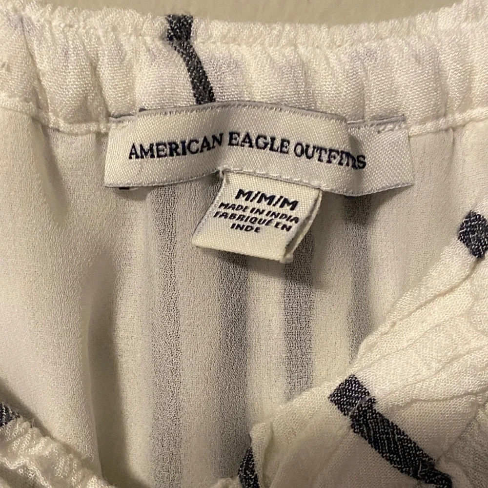 American Eagle Outfitters Off-Shoulder Striped Jumpsuit - White and Blue - Picture 5 of 5